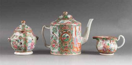 Appraisal: Chinese Export Rose Medallion porcelain assembled three-piece tea set fourth