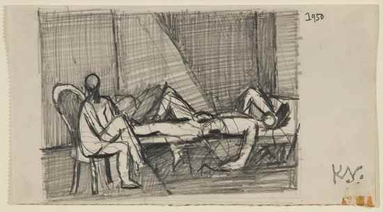 Appraisal: Keith Vaughan - Untitled Two Figures in a Room pencil