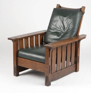 Appraisal: A Gustav Stickley oak 'Morris' reclining chair no Early th