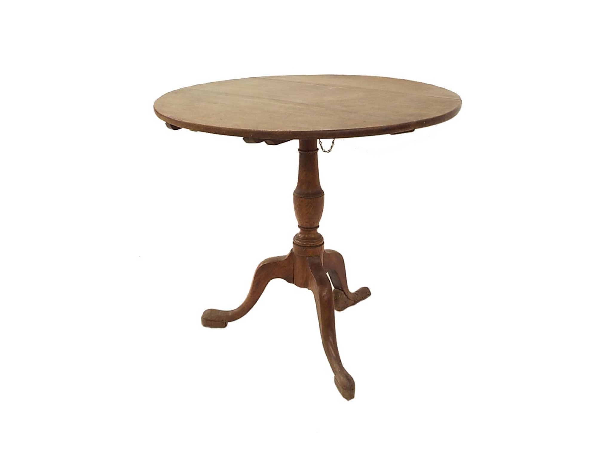 Appraisal: Georgian oak tripod tea table on baluster turned column diameter