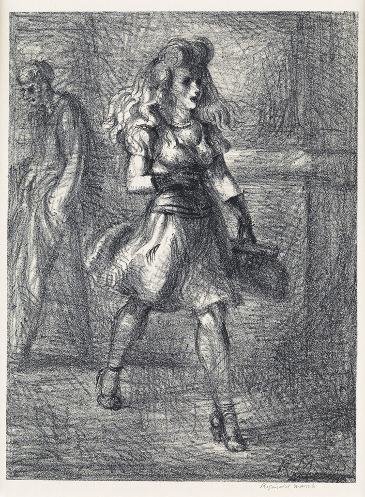 Appraisal: REGINALD MARSH Girl Walking Elevated Lithograph x mm x inches