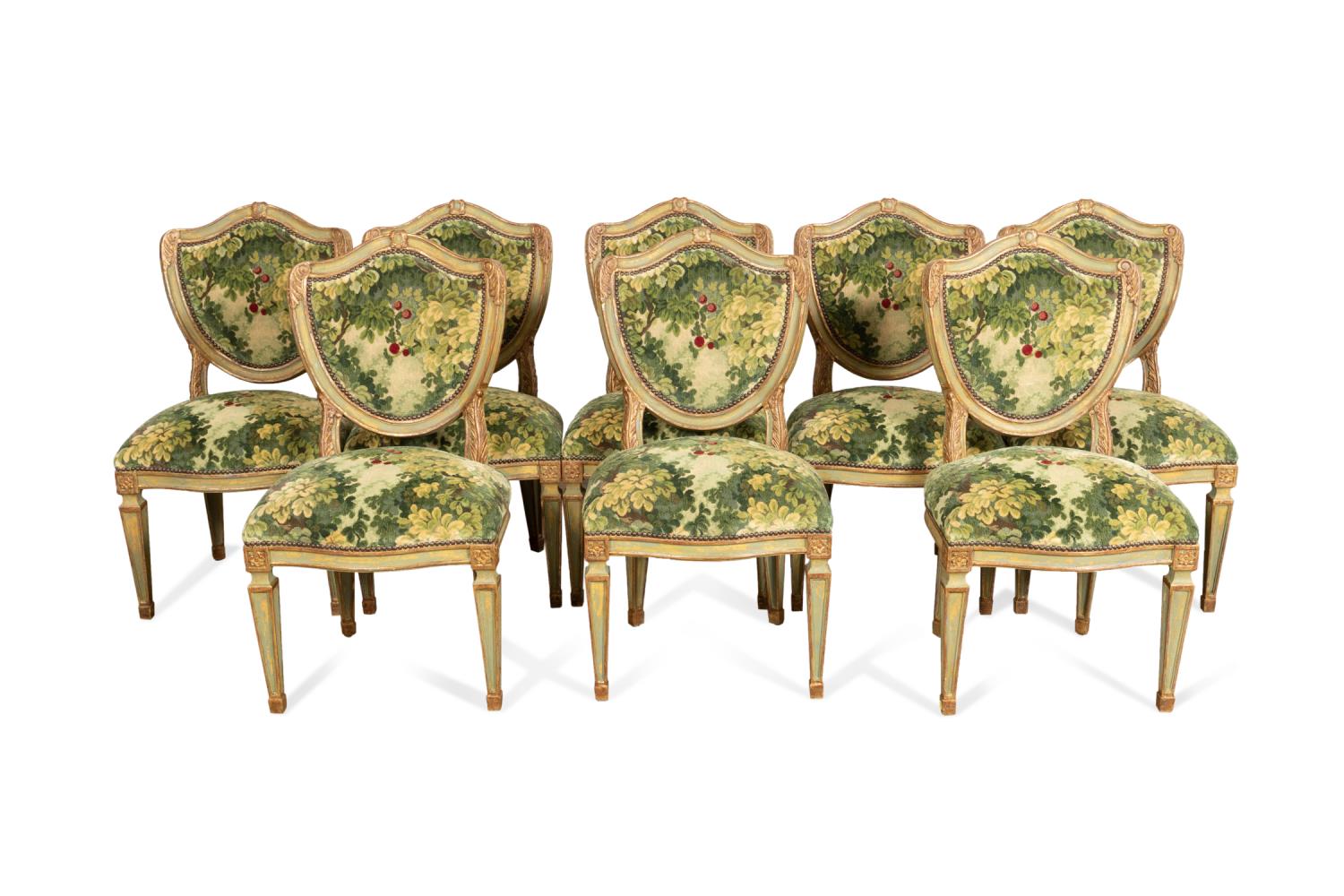 Appraisal: EIGHT NEOCLASSICAL STYLE FOLIATE TAPESTRY CHAIRS Eight Italian Neoclassical foliate