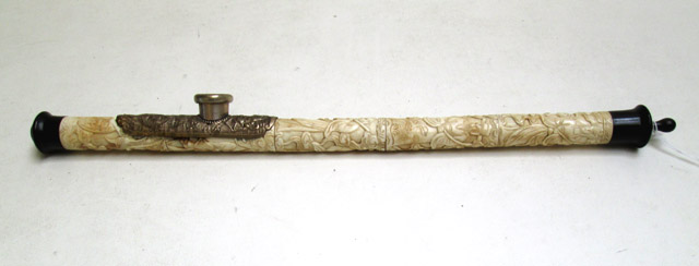 Appraisal: CHINESE CARVED BONE SMOKING PIPE with carved images of standing