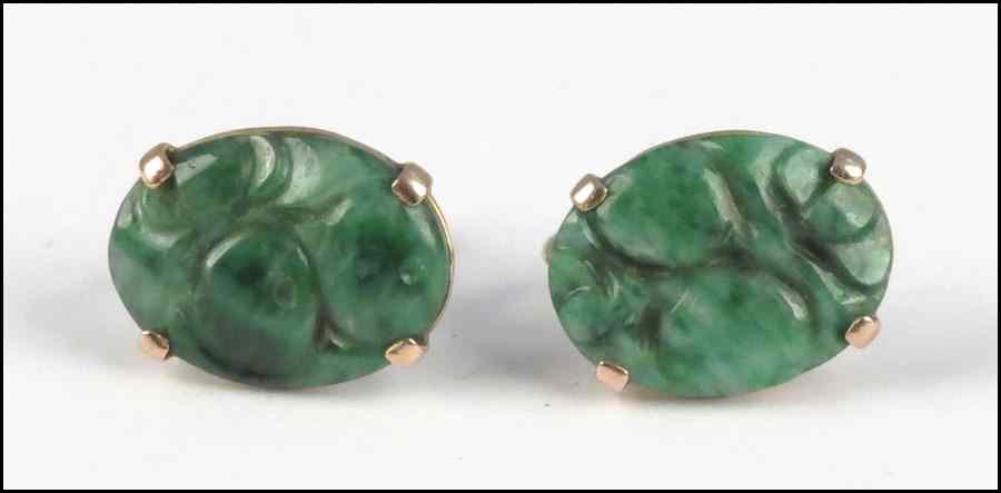 Appraisal: PAIR OF KARAT YELLOW GOLD AND JADE EARRINGS Screw back