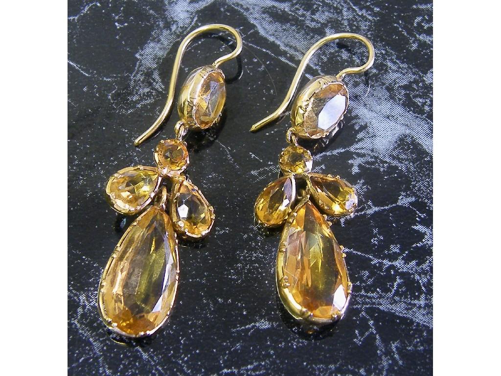 Appraisal: Pair of Victorian drop earrings set with facet pear shaped