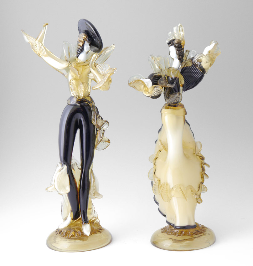 Appraisal: TOFFOLO MURANO GLASS FLAMENCO DANCER FIGURINES In shades of amber