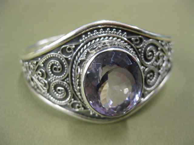 Appraisal: Amethyst Sterling Silver Bracelet caratoval gem in fancy cuff bracelet