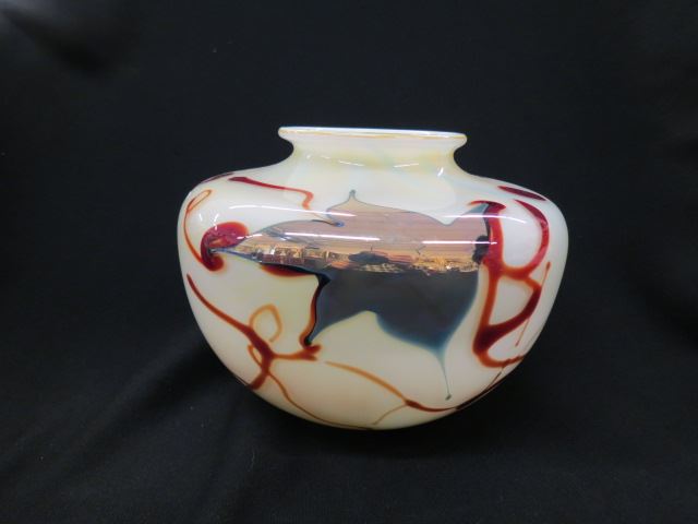 Appraisal: Dick Huss Studio Art Glass Vase abstract cane designs in