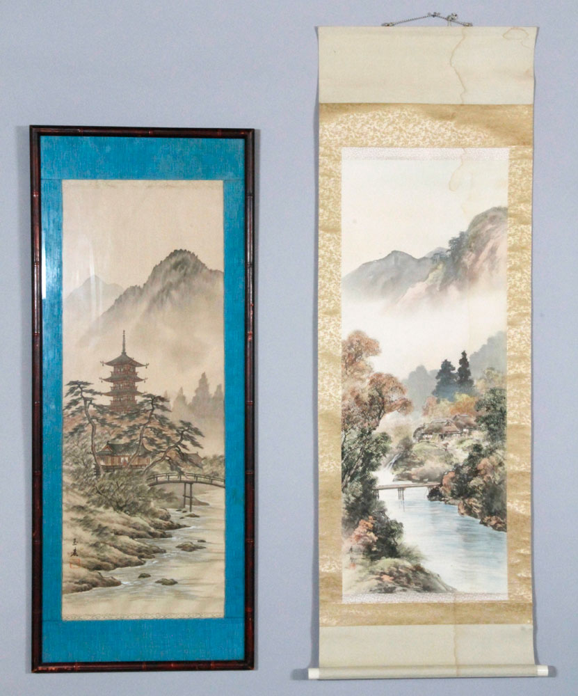 Appraisal: - Japanese Paintings Lot of two Japanese paintings one on