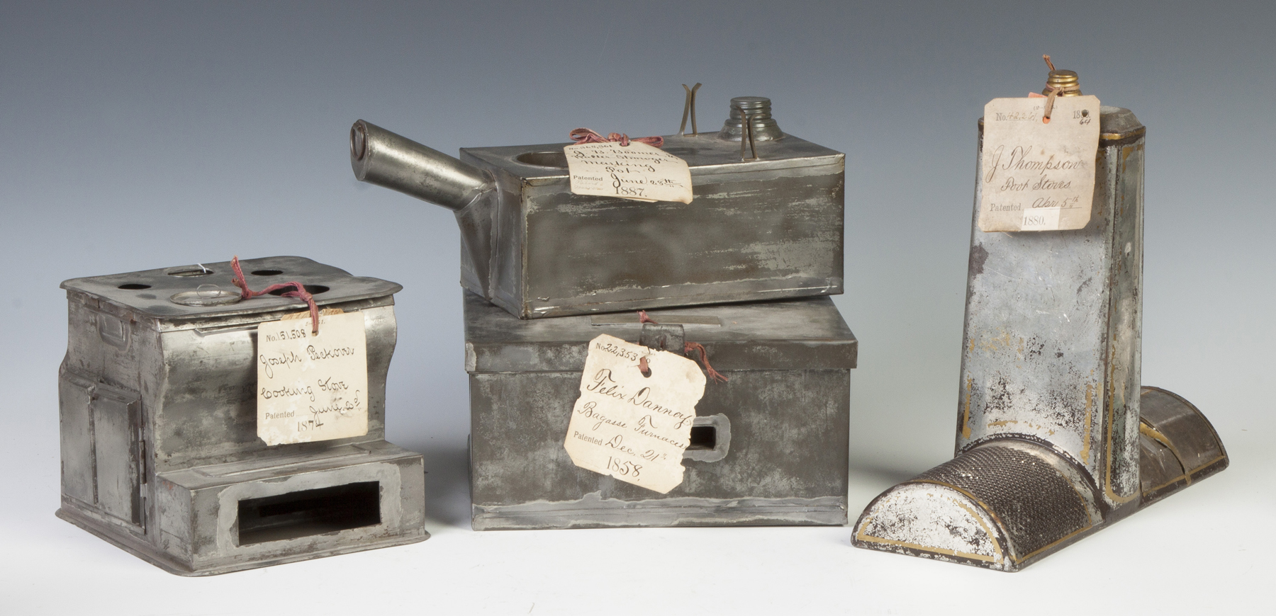 Appraisal: Four Patent Models Stoves Furnace Marking Pot Joseph Peckover Cooking