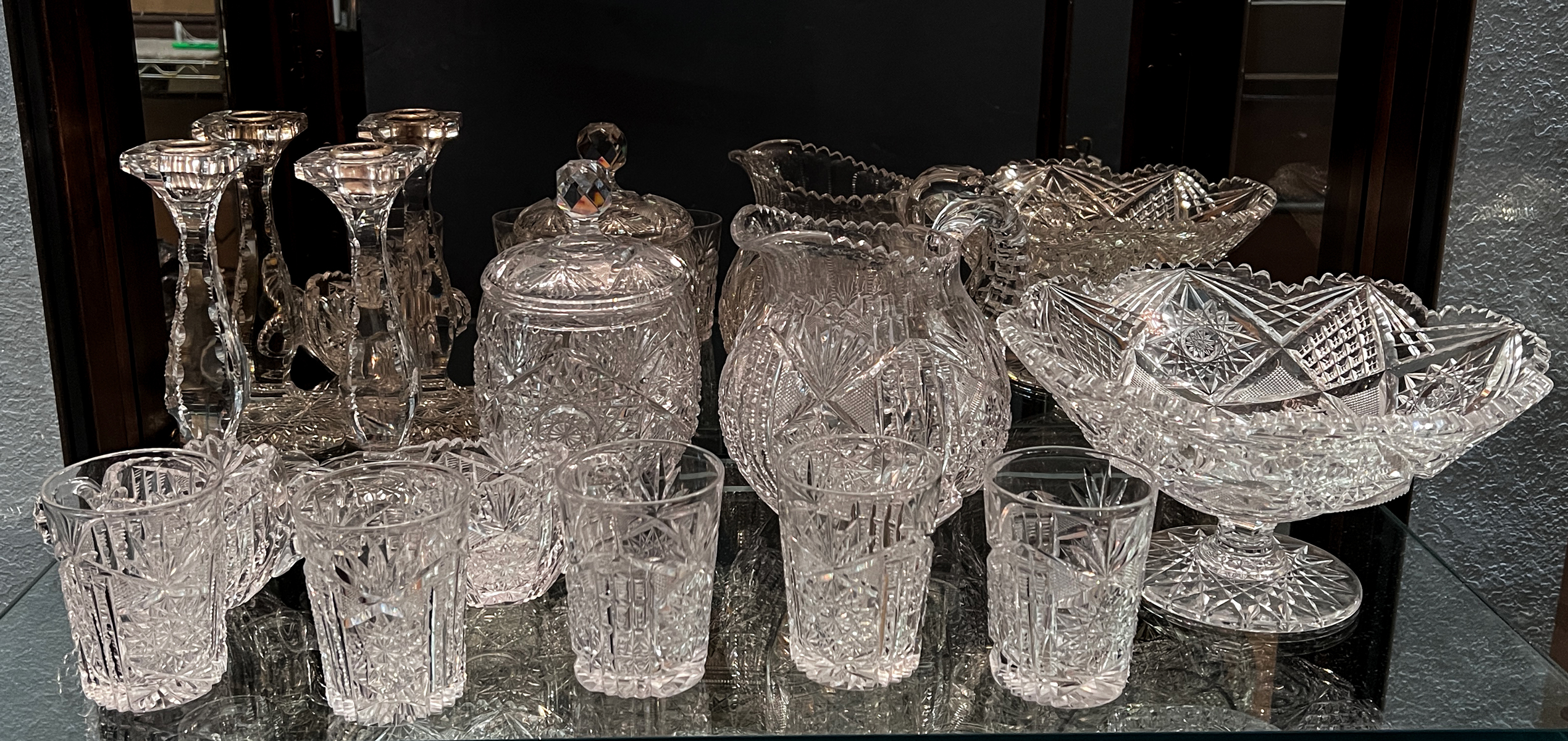 Appraisal: PC CUT GLASS PITCHER SET MORE Comprising - Footed center