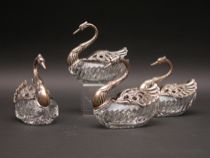 Appraisal: Set of Sterling Silver and Glass Swan Personal Dishes Set