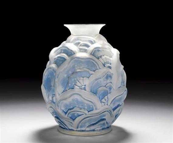 Appraisal: CATTEAU CHARLES - VASE circa for Scailmont Moulded blue frosted