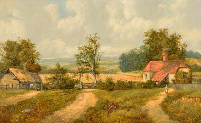 Appraisal: Alfred H Vickers British - Landscape with country cottage and