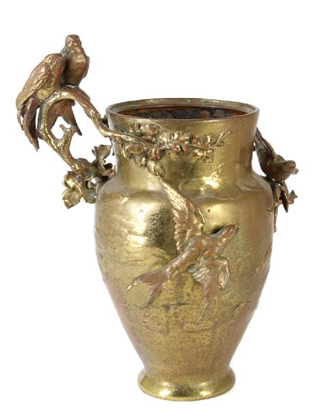 Appraisal: A gilt bronze vase decorated with birds height in