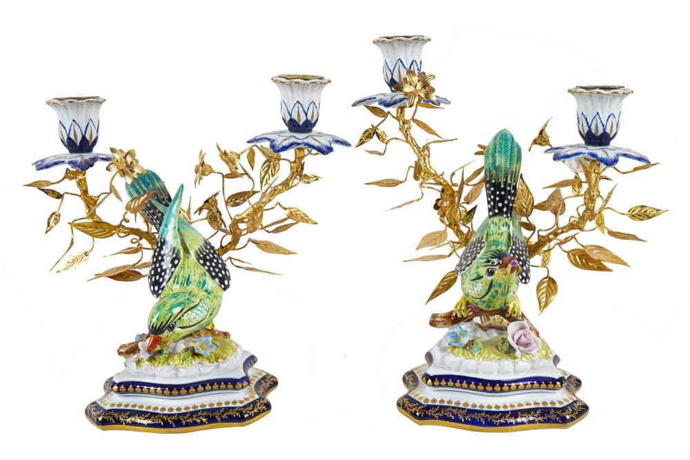 Appraisal: PAIR OF ITALIAN PORCELAIN GILT METAL CANDELABRAeach marked for Mangani