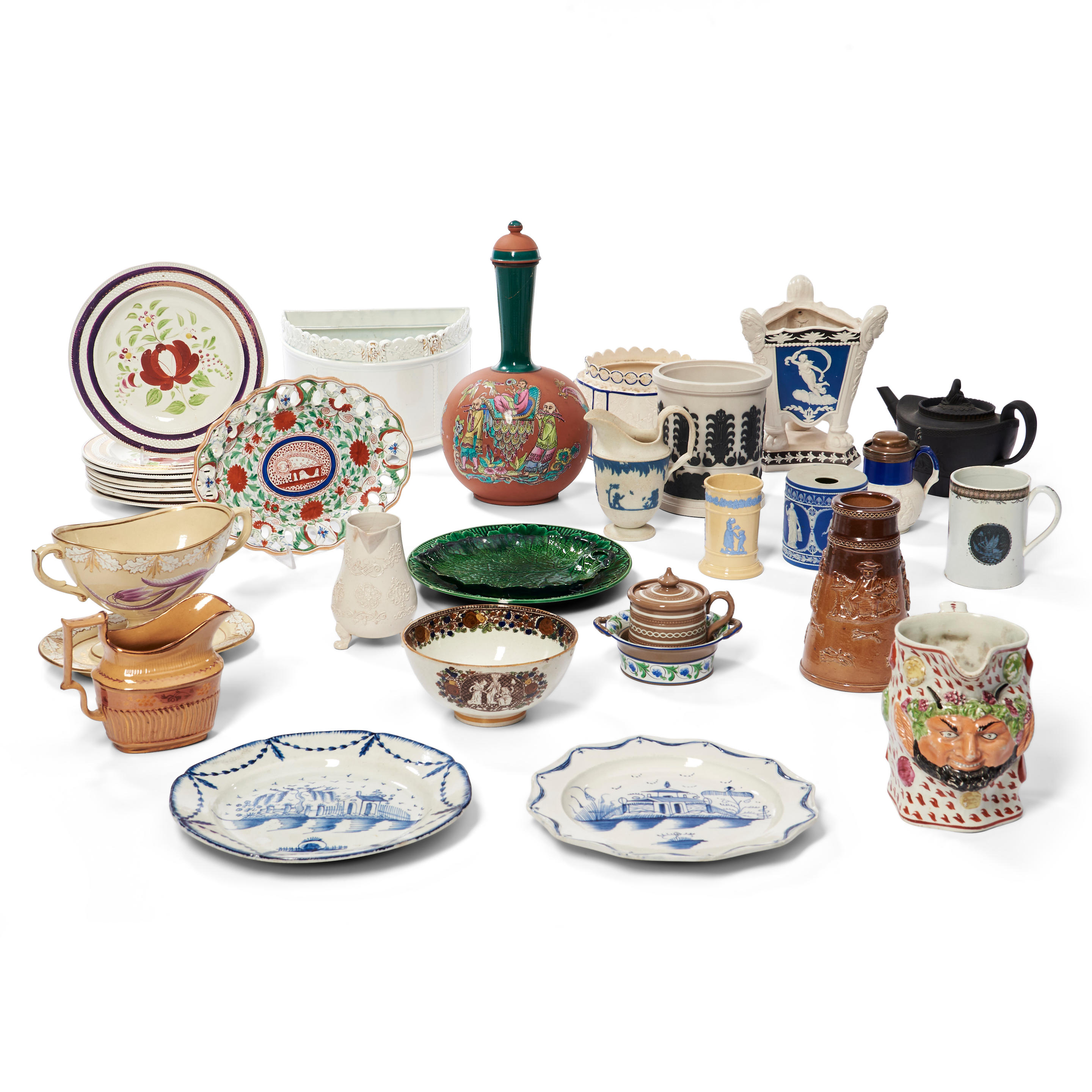 Appraisal: THIRTY-TWO ENGLISH POTTERY ITEMS including a Chinese export terra cotta