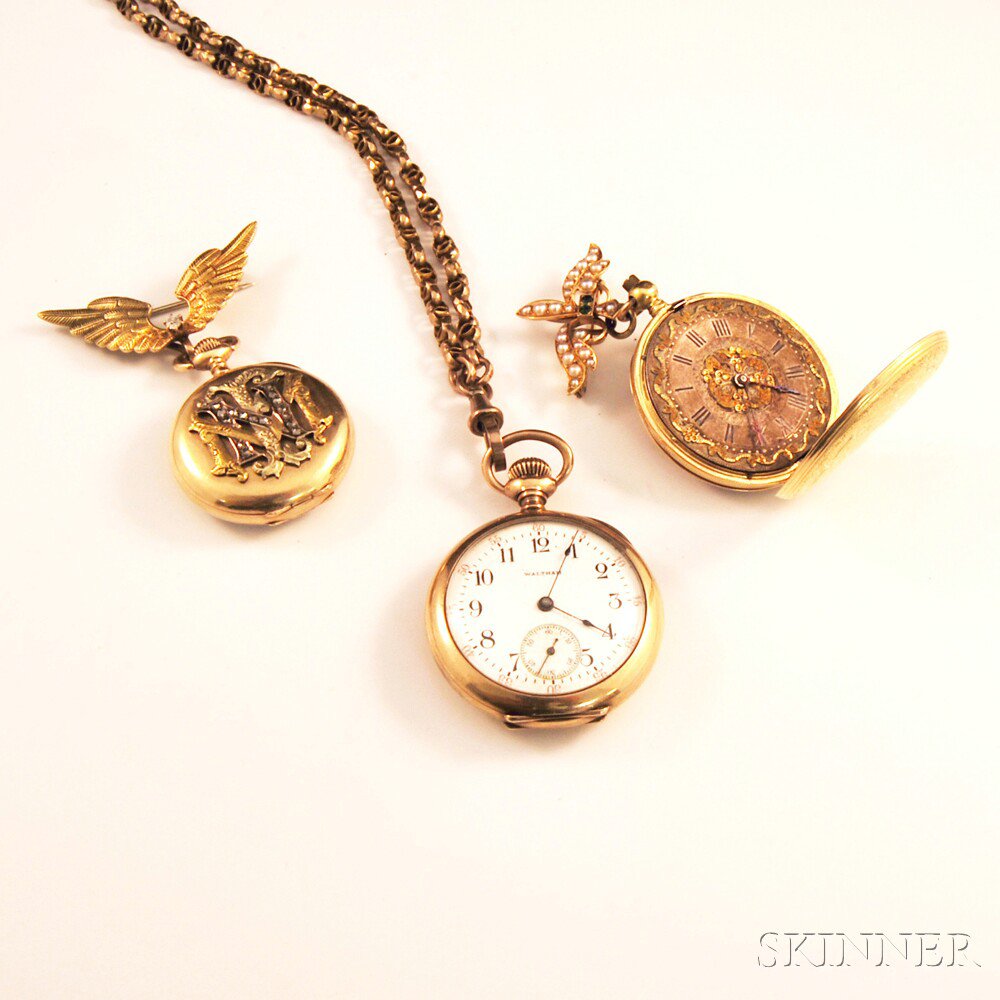 Appraisal: Three Gold Pocket Watches a kt gold open face Waltham