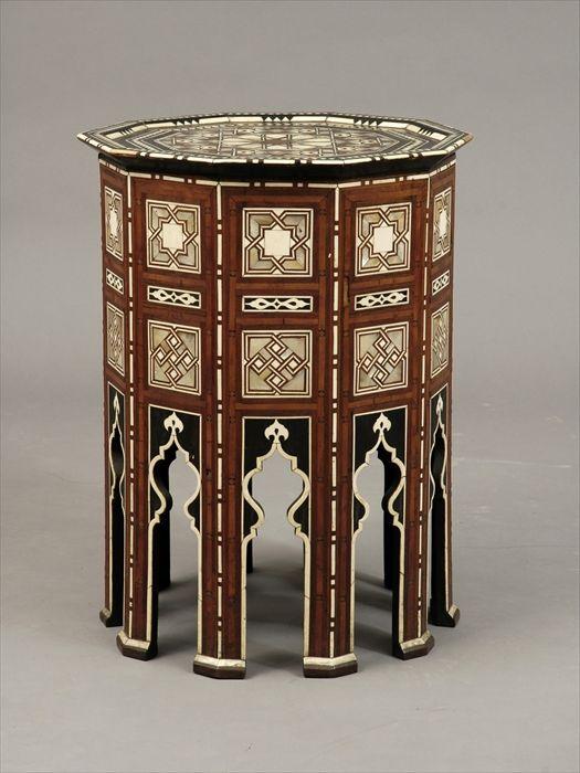 Appraisal: Moorish Mother-of-Pearl and Ivory-Inlaid Hardwood Hexagonal Occasional Table x x