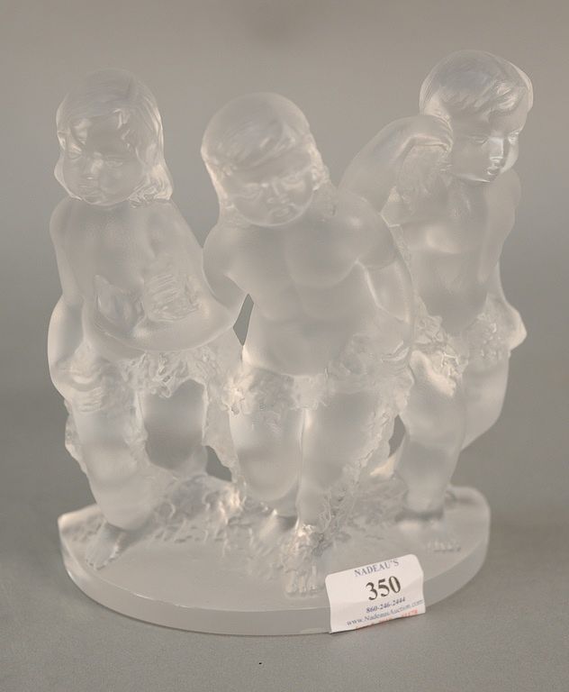 Appraisal: Lalique frosted figural bookend sculpture with three cherubs or enfants