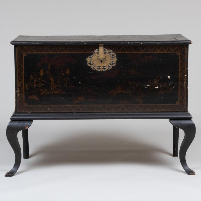 Appraisal: Queen Anne Black Japanned Blanket Chest on Later Stand Lined