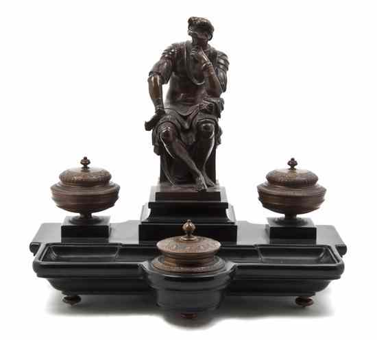 Appraisal: A Bronze and Slate Encrier after the Antique Lorenzo de