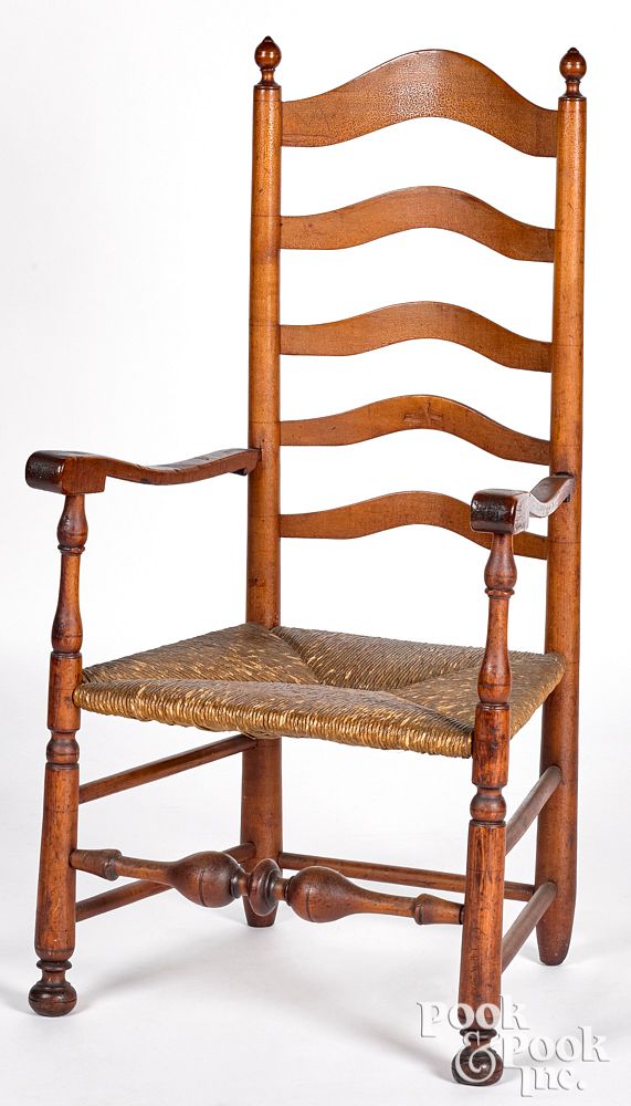 Appraisal: Delaware Valley five-slat ladderback armchair Delaware Valley maple five-slat ladderback