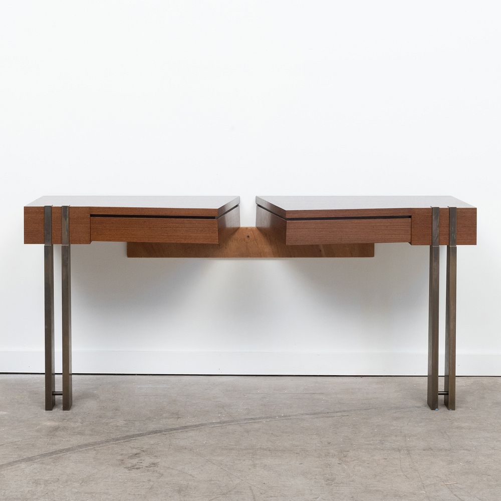 Appraisal: S Schmidt E Weinberger Bronze-Mounted Ebony Sectional Monoped Table x