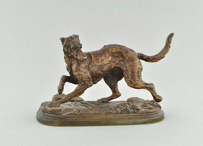 Appraisal: Jules Moigniez French - Hunting dog Miniature bronze with brown