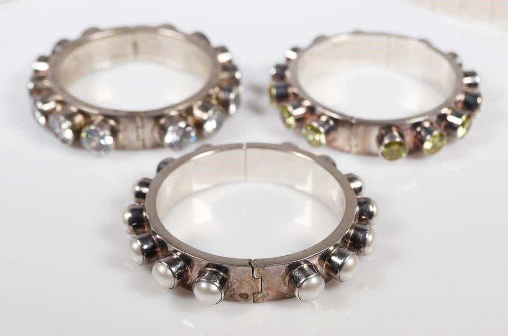 Appraisal: Three complementary Cathy Sherman sterling silver bangle bracelets each with