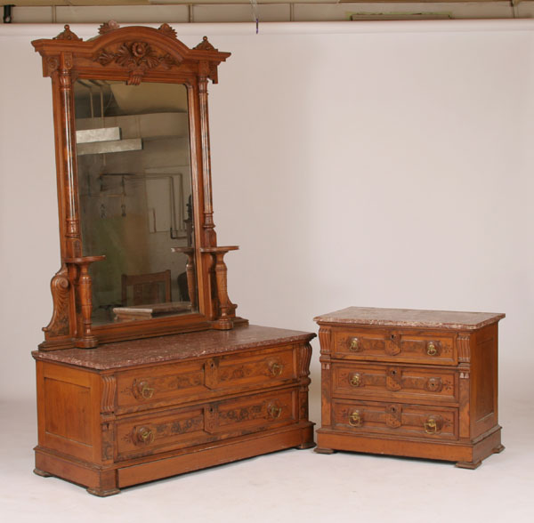 Appraisal: Victorian Eastlake style marble top dressers both with carved applied