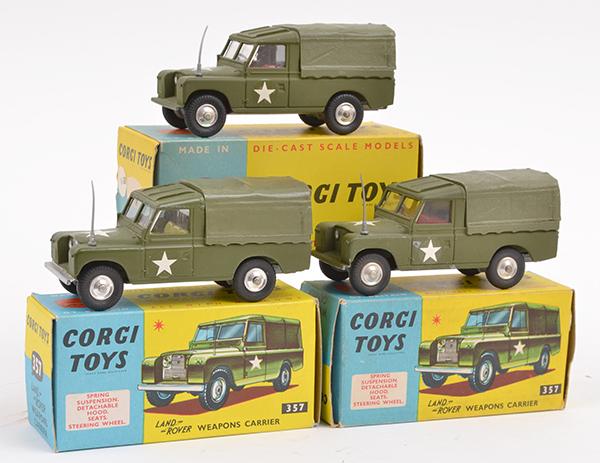 Appraisal: THREE CORGI LAND ROVERS INCLUDING X WEAPONS CARRIERS ONE WITH