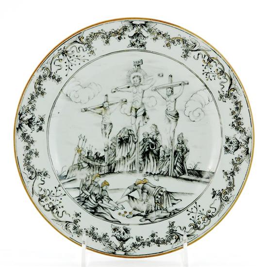 Appraisal: Chinese Export religious subject plate circa decorated en grisaille with