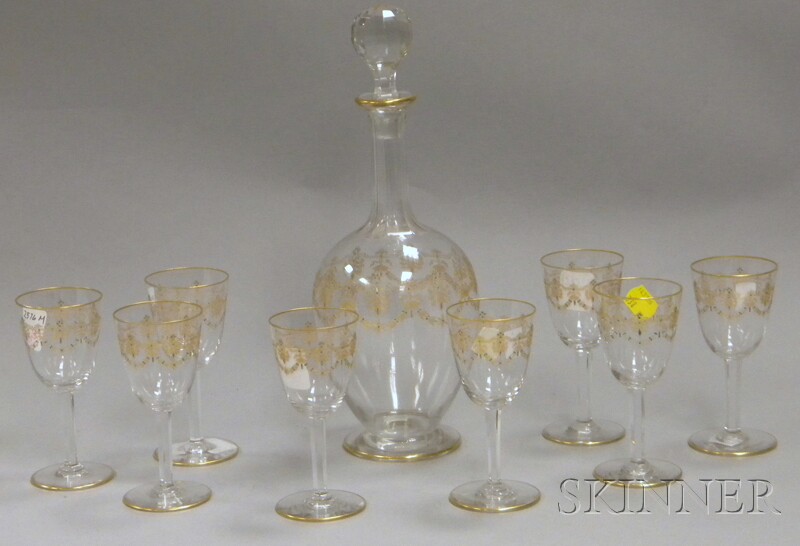 Appraisal: Nine-piece Late Victorian Gilt and Enamel-decorated Colorless Glass Cordial Set