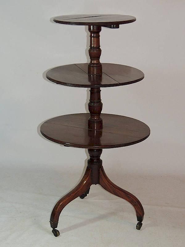 Appraisal: Regency Mahogany Dumbwaiter Three tiers all drop-leaf On a tri-pod