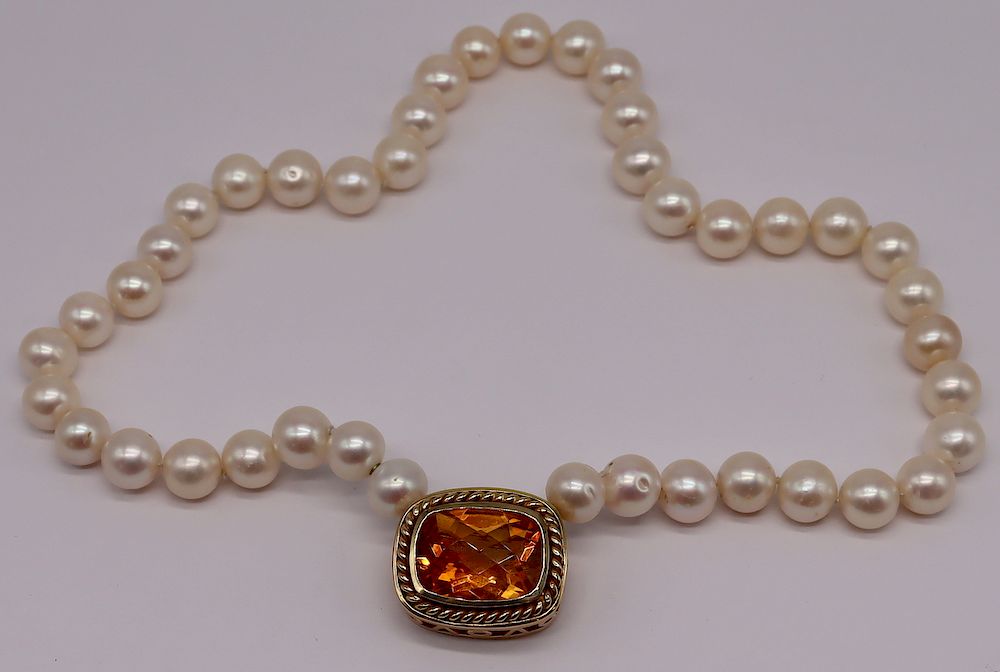 Appraisal: JEWELRY MAZ kt Gold Citrine and Pearl Necklace Signed MAZ