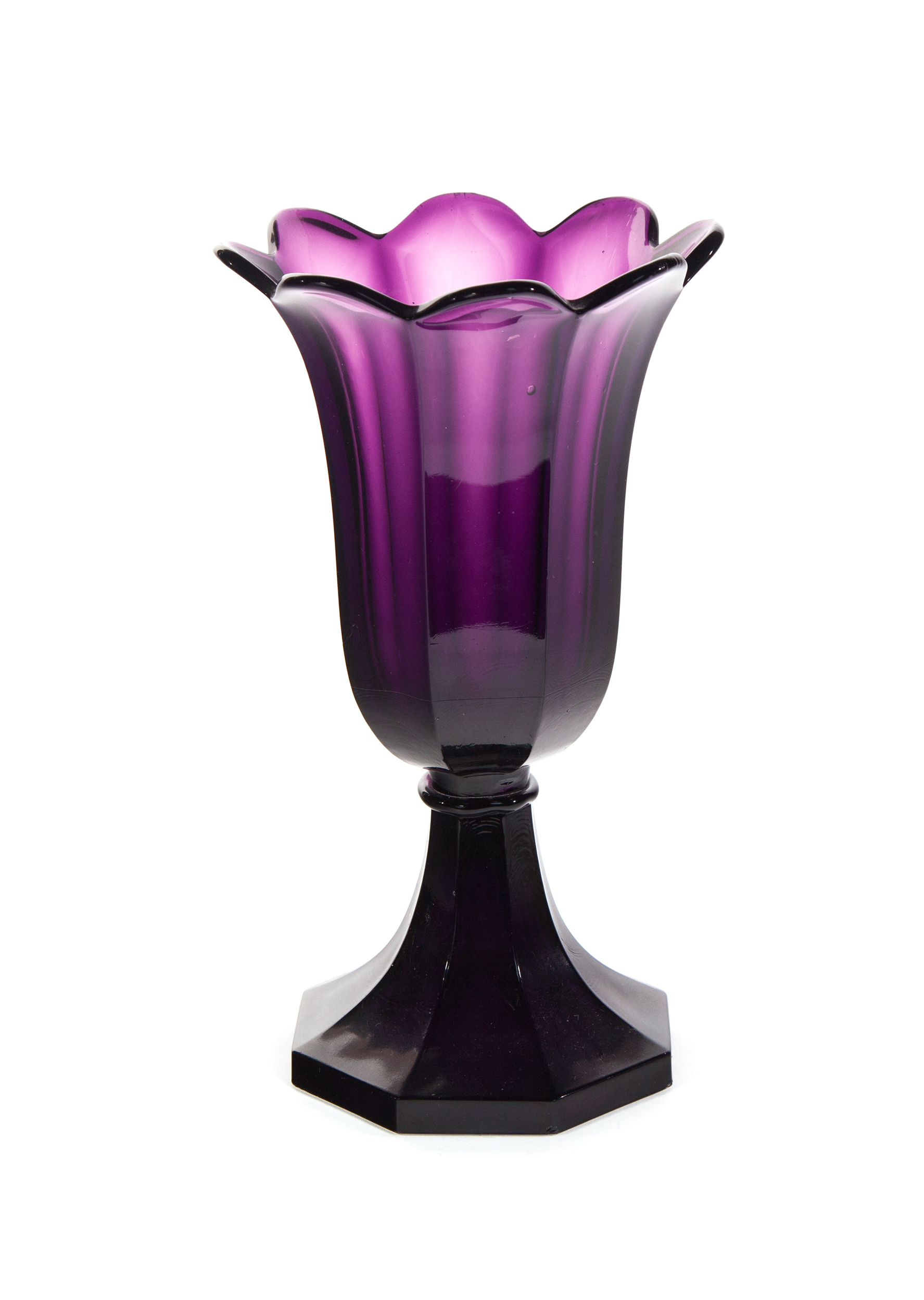 Appraisal: SANDWICH GLASS TULIP VASE Mid th century Amethyst paneled vase