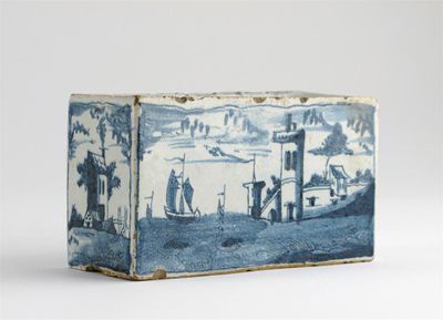 Appraisal: A Delftware flowerbrick perhaps Liverpool painted in blue with small