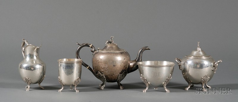 Appraisal: N Harding Co Coin Silver Five-Piece Tea Set Boston c