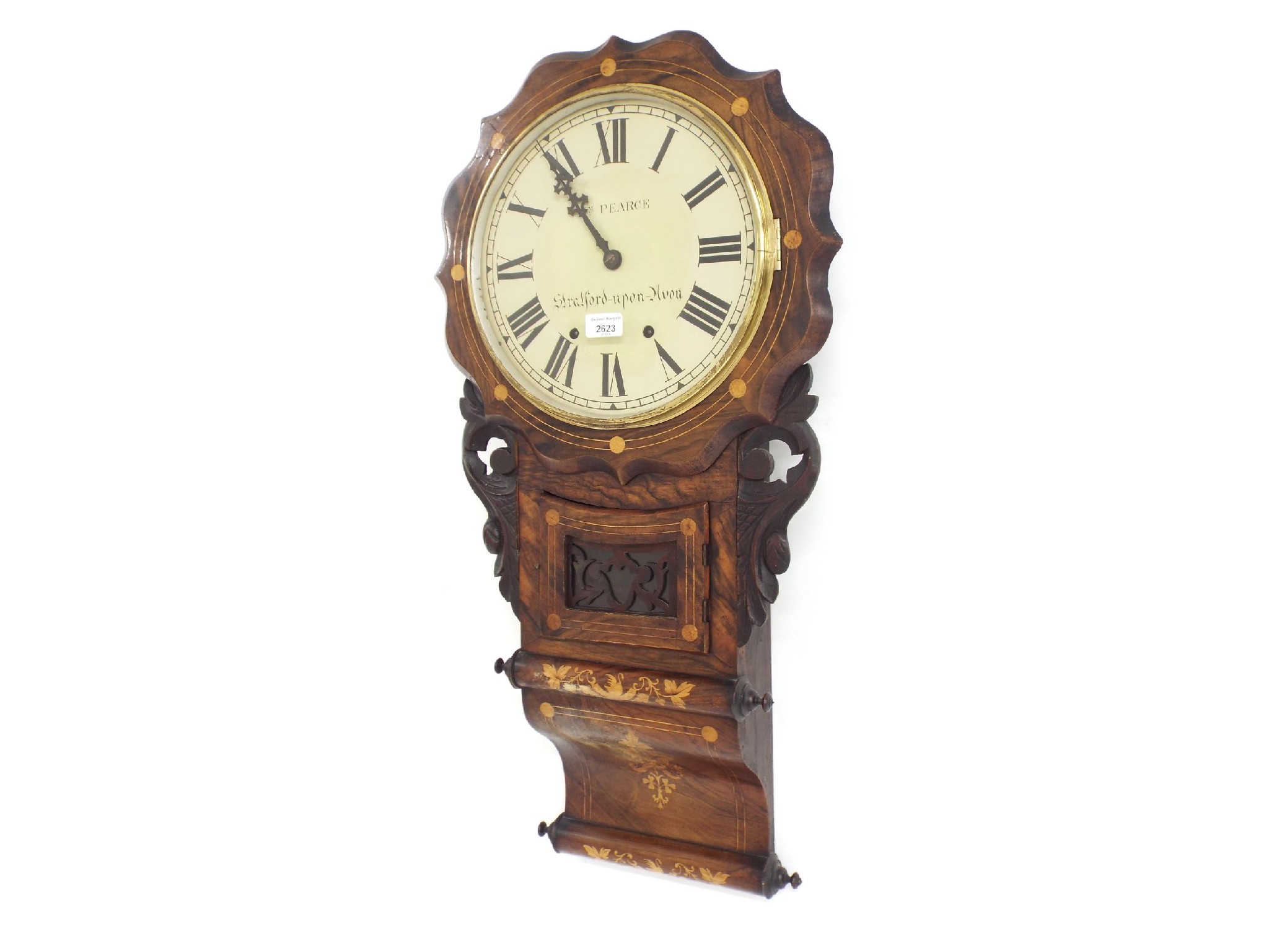 Appraisal: American walnut inlaid drop dial wall clock within a wavy