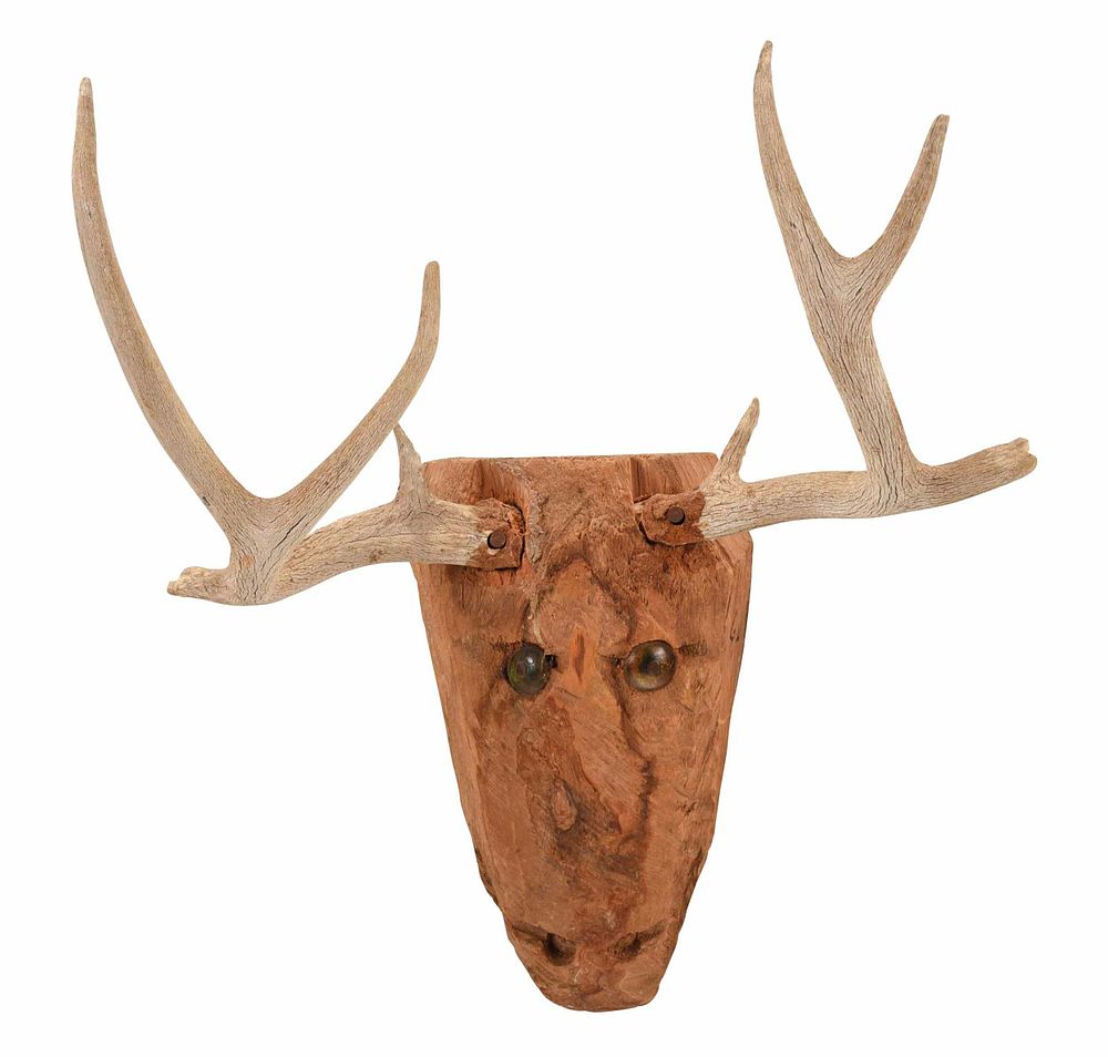 Appraisal: Jesse Aaron Carved Deer Head Gainesville Florida b d red