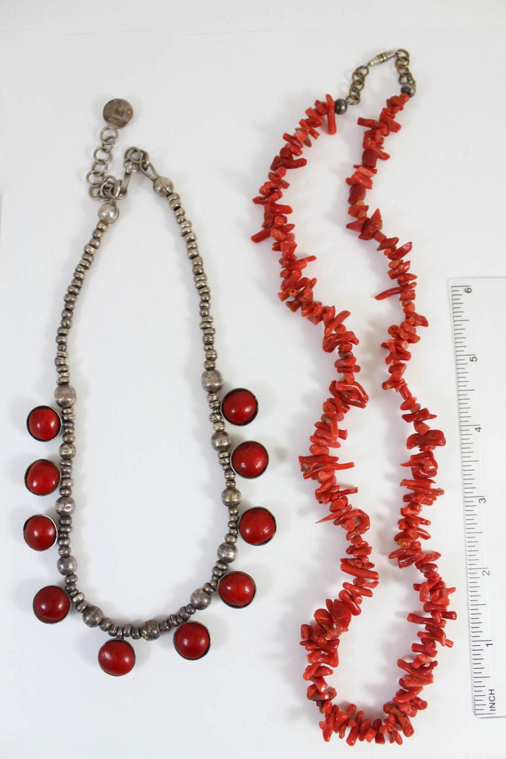 Appraisal: FOUR CORAL NECKLACES the first by Kamari having sterling silver