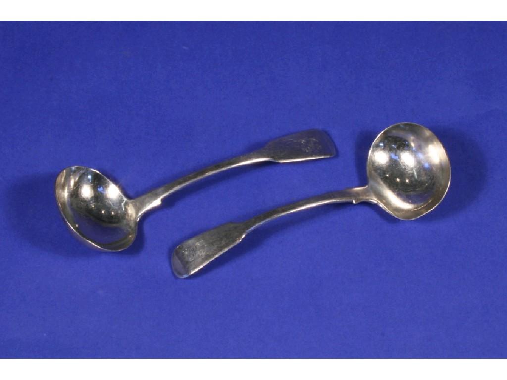 Appraisal: A PAIR OF GEORGE IV SAUCE LADLES of fiddle pattern