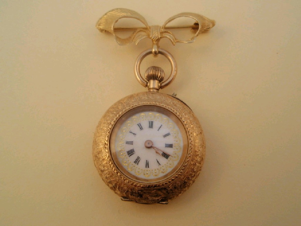 Appraisal: A ladies fob watch on bow brooch pin cased stamped