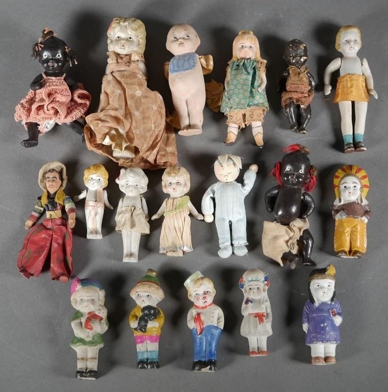 Appraisal: EARLY S MINIATURE BISQUE DOLLSGroup of frozen and jointed dolls