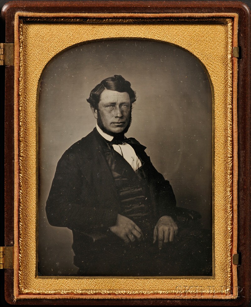 Appraisal: Half Plate Daguerreotype Portrait of a Businessman in a brown