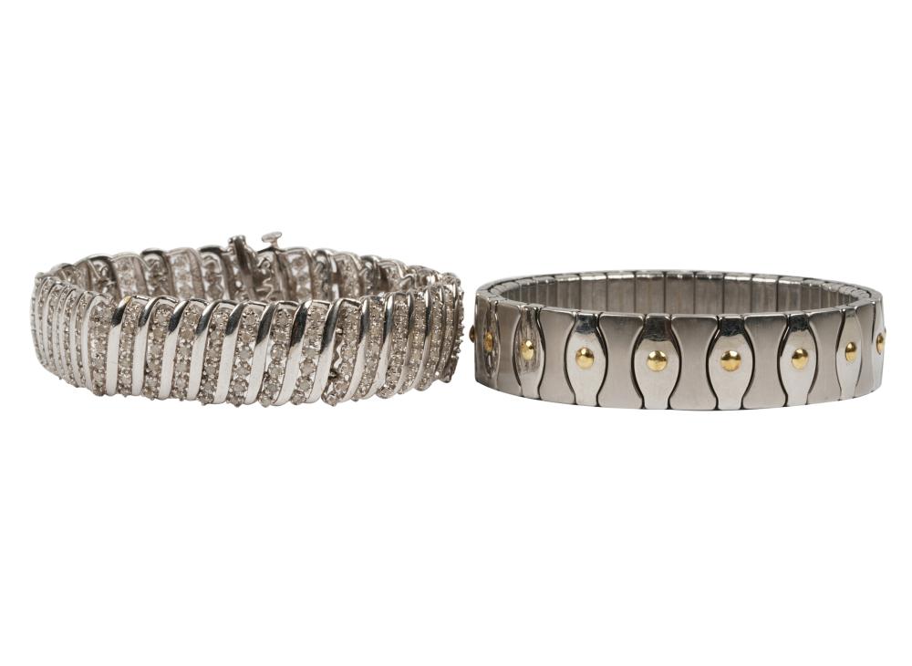 Appraisal: STERLING SILVER DIAMOND GOLD BRACELET STAINLESS STEEL GOLD BRACELETone sterling