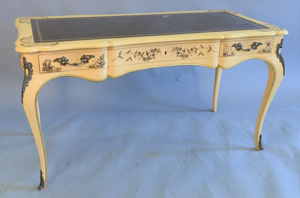 Appraisal: John Widdicomb Grand Rapids desk Chinoiserie decorated with brown leather