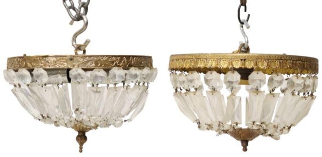 Appraisal: pair Italian gilt metal and crystal ceiling lamps th c