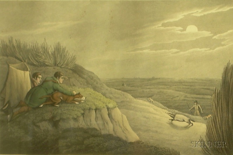 Appraisal: Framed Alken Aquatint Titled Badger Catching identified in the plate